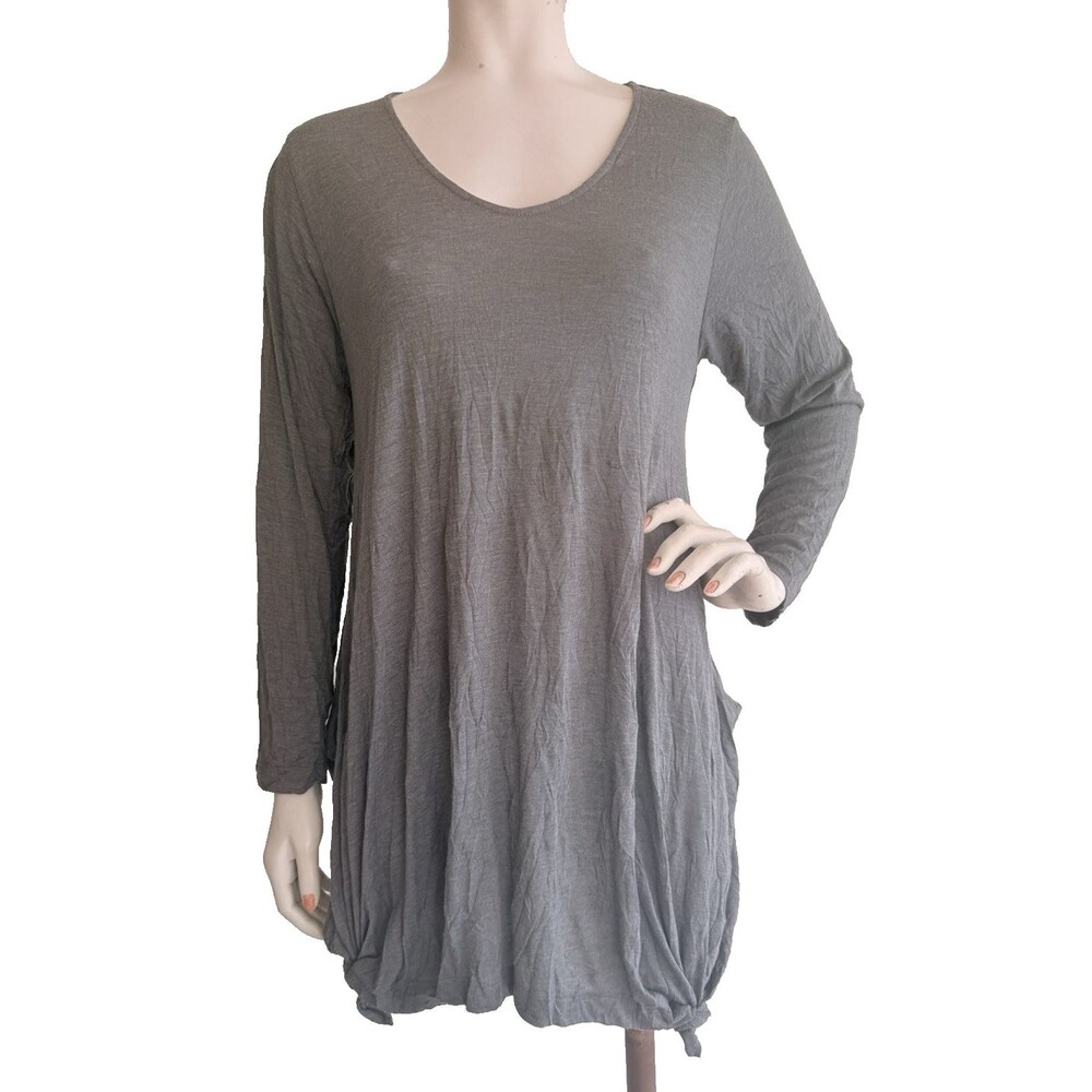 COMFY USA Tunic Top Taupe Long Sleeve Oversized Art to Wear Lagenlook Size S